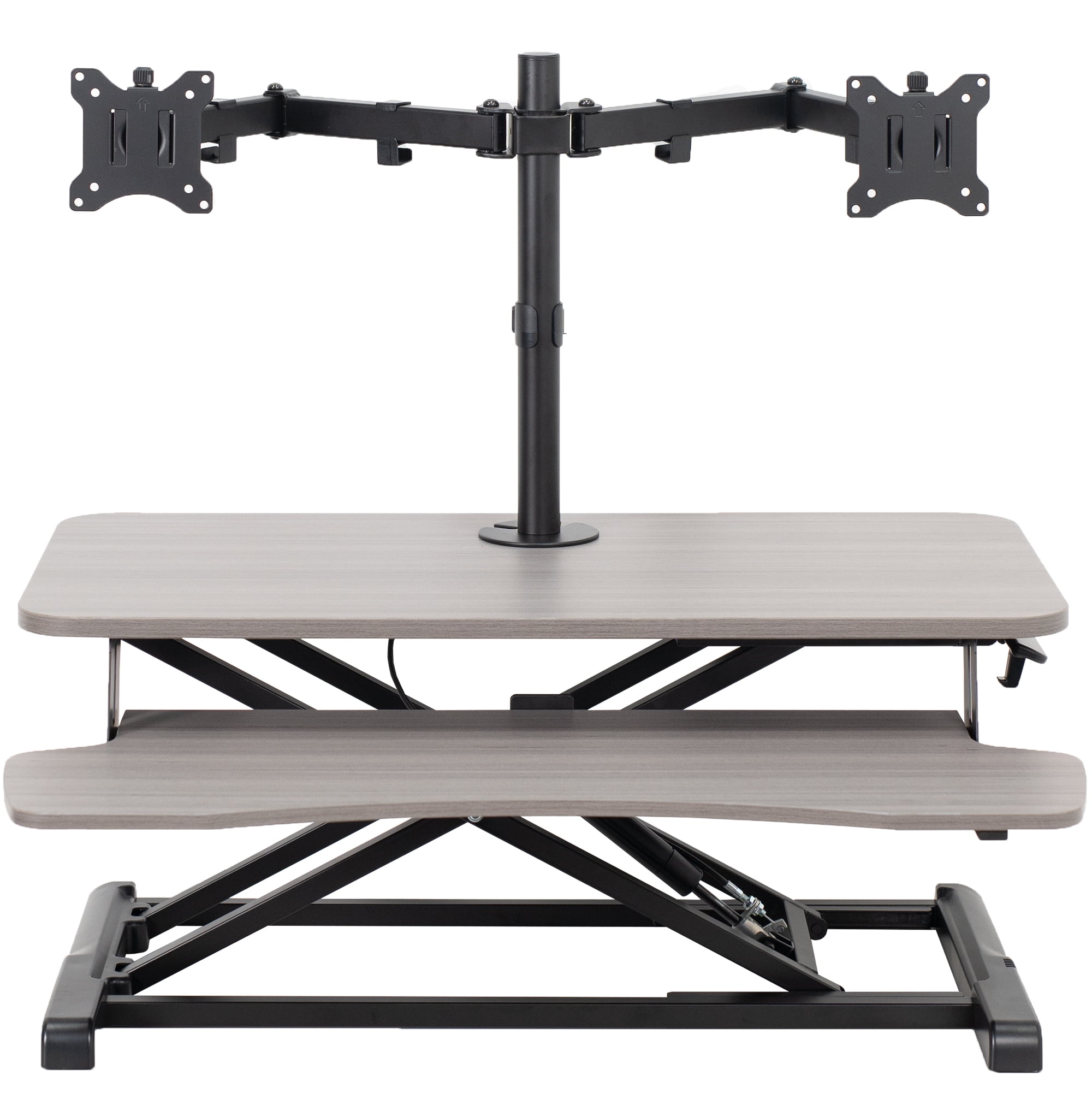VIVO Gray 32" Standing Desk Riser with Adjustable Dual 13" to 30" Monitor Mount