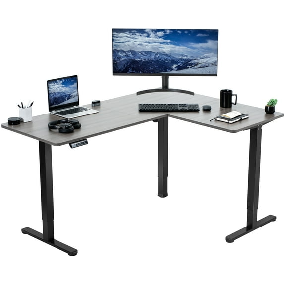 VIVO Gray / Black Electric 63" x 47" Corner Standing Desk