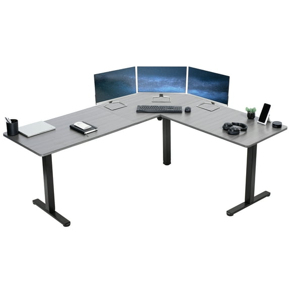 VIVO Gray / Black Electric 75" x 63" Corner Standing Desk, L-Shaped Workstation