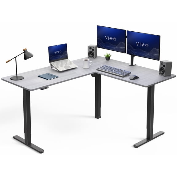 VIVO Gray Electric 63" x 55" Corner Desk Workstation, 3 Section Table Top