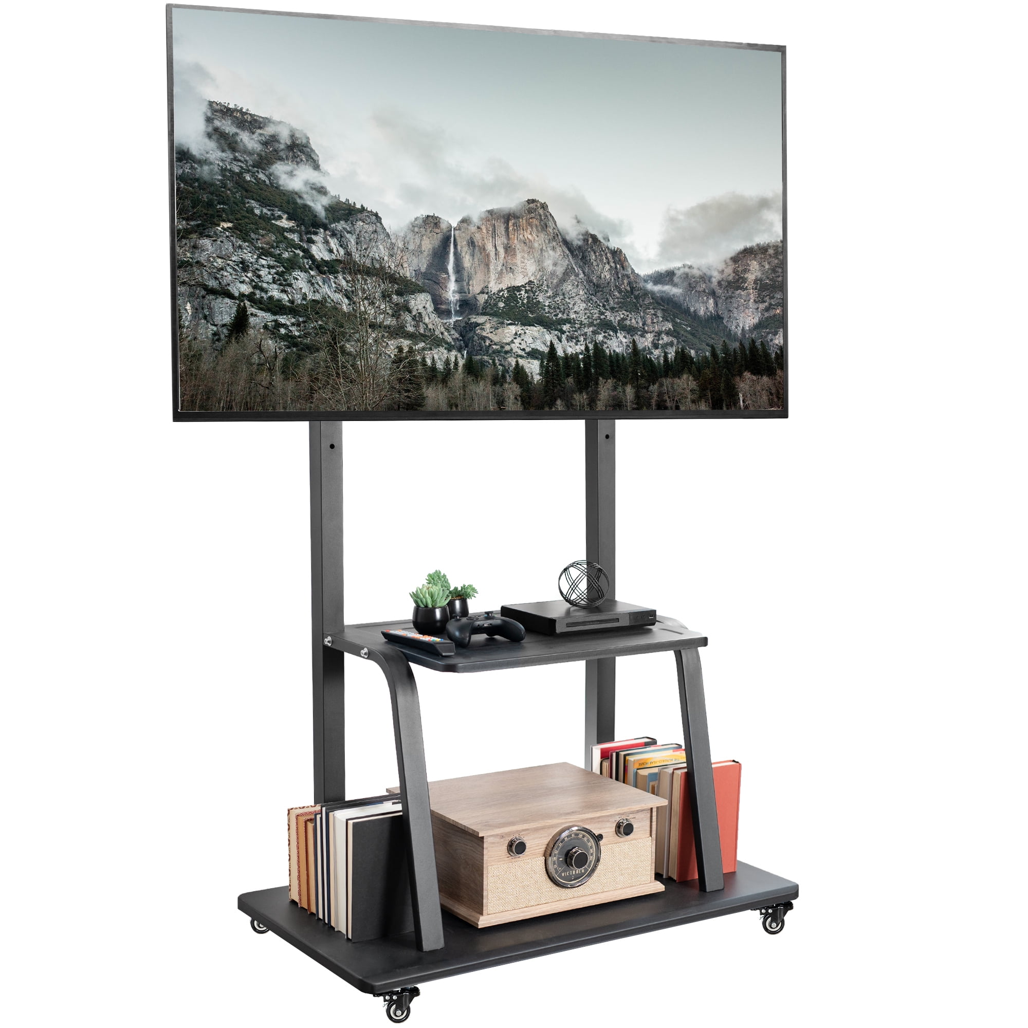 Black Heavy Duty Mobile TV Cart with Metal AV Shelf for 42" to 100" Screens