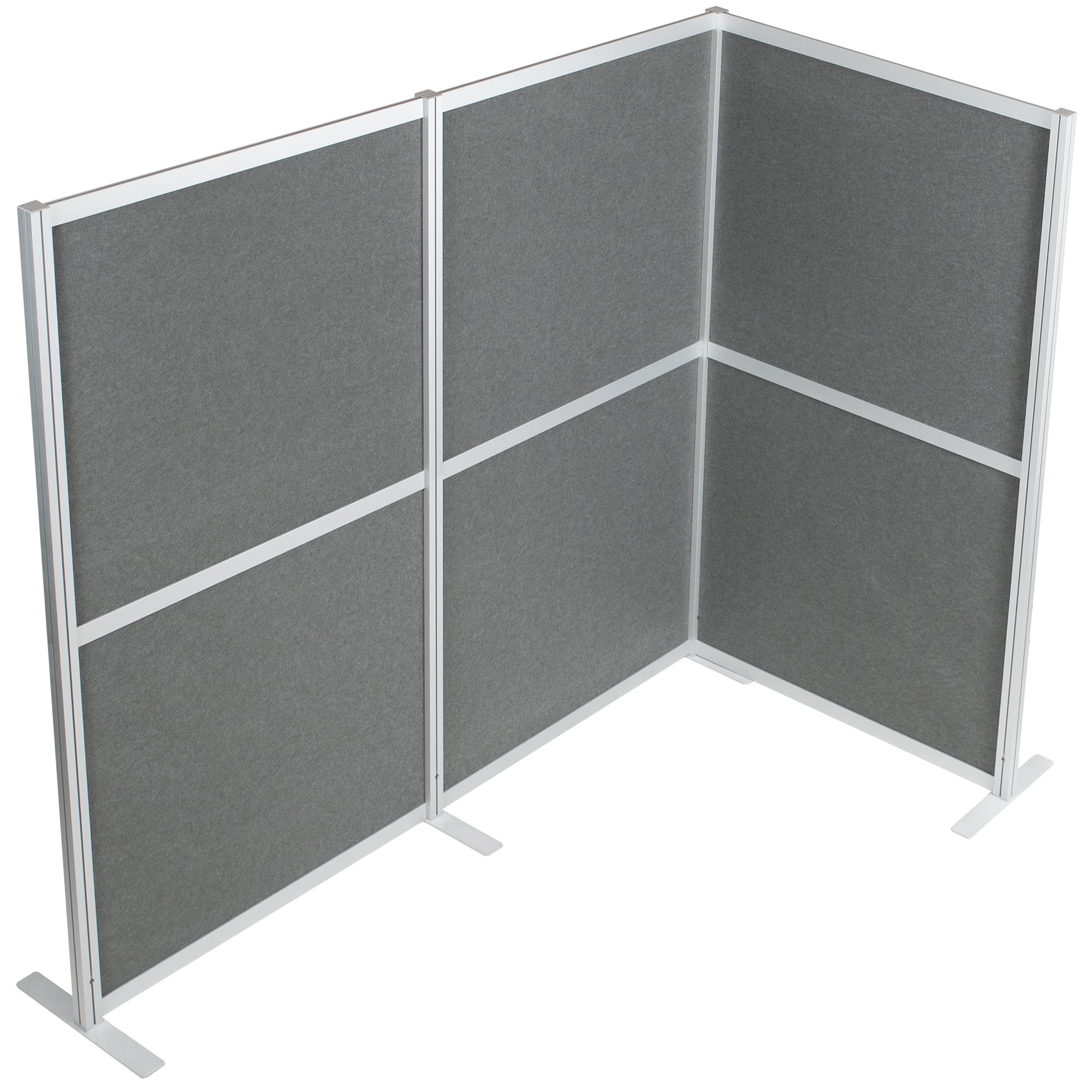 Dark Gray L-Shaped Modular Office Privacy Screen with Aluminum Frame