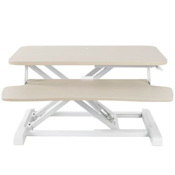 VIVO Light Wood 26" Height Adjustable Standing Desk Monitor Riser, White Frame