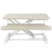VIVO Light Wood 26" Height Adjustable Standing Desk Monitor Riser, White Frame
