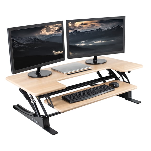 VIVO Light Wood Adjustable Extra Wide 42" Stand Up Desk Converter, Black Frame