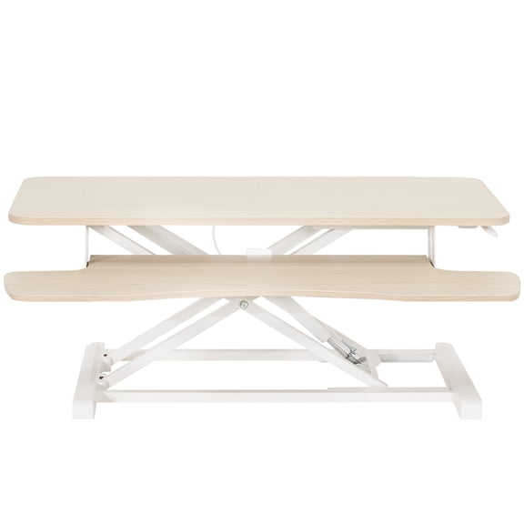 VIVO Light Wood Height Adjustable 36" Standing Desk Monitor Riser, White Frame