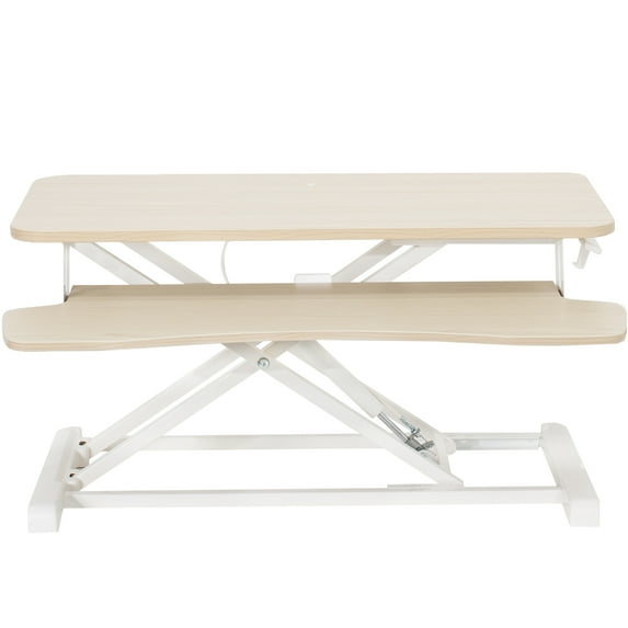 VIVO Light Wood Standing 32" Desktop Monitor Riser, White Frame