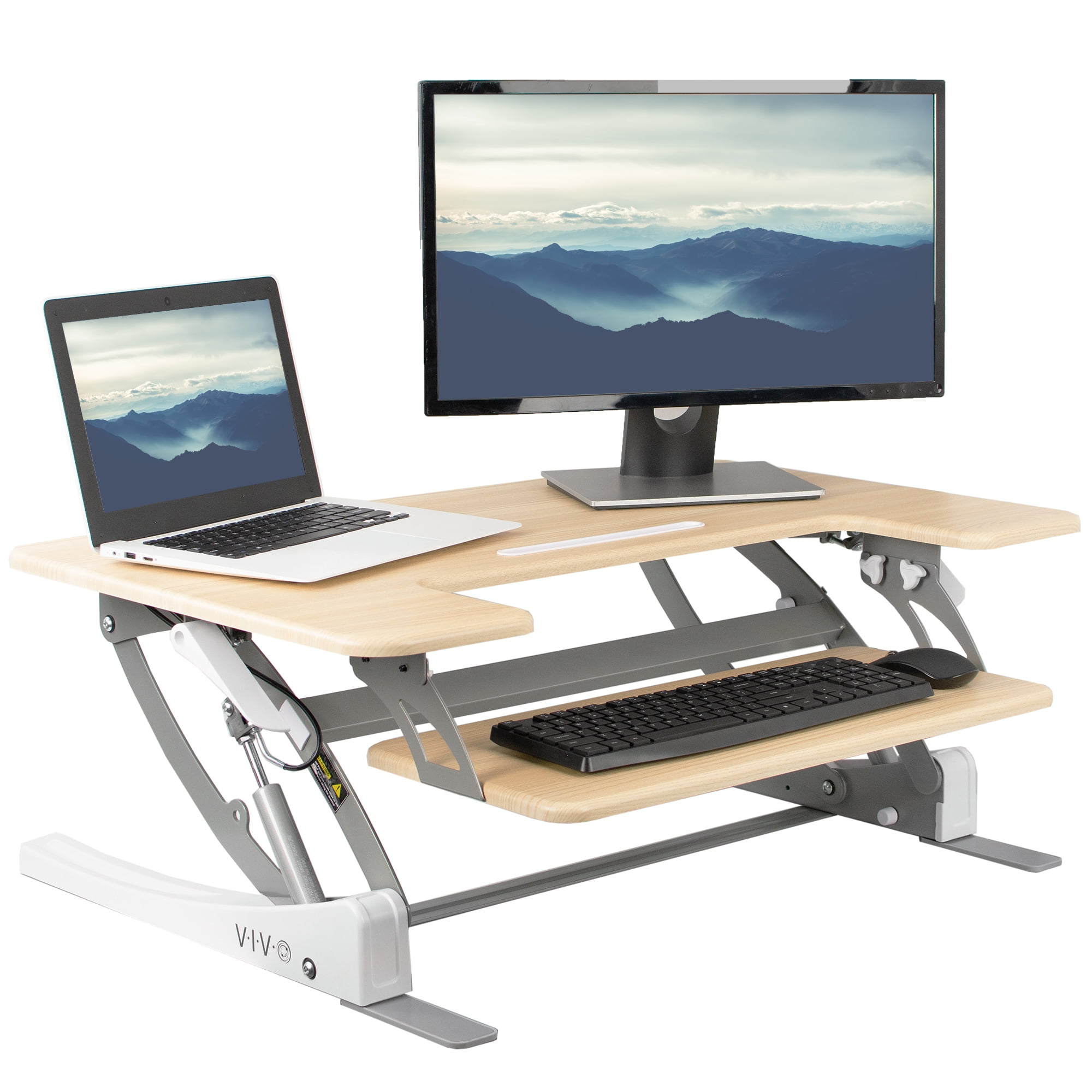 Vivo Light Wood 36" White Frame Standing Desk Converter