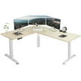 thumbnail image 1 of VIVO Light Wood / White Electric 63" x 55" Corner Desk, L-Shaped Workstation, 1 of 9