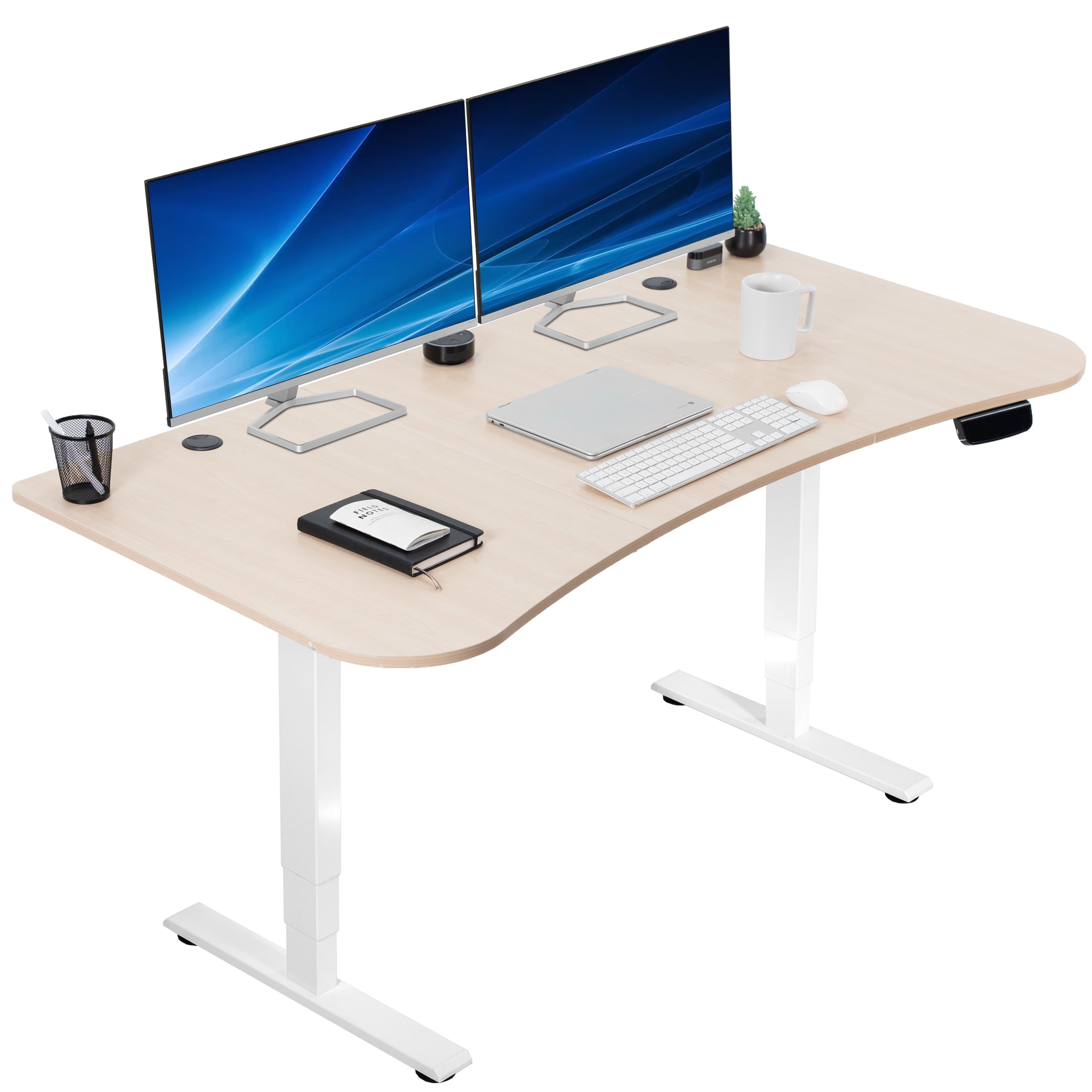 ErgoFlex 63'' Light Wood & White Electric Adjustable Standing Desk