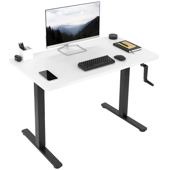 VIVO Manual 43” x 24” Stand Up Desk | White Table Top, Black Frame
