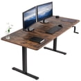 thumbnail image 1 of VIVO Manual 71” x 30” Stand Up Desk, Rustic Vintage Brown Table Top, Black Frame, 1 of 9