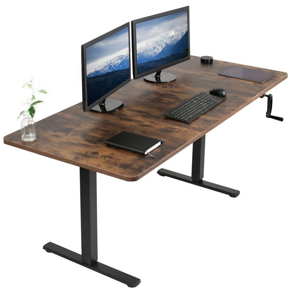 VIVO Manual 71” x 30” Stand Up Desk, Rustic Vintage Brown Table Top, Black Frame