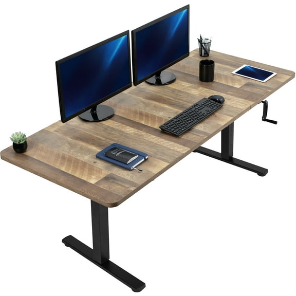 VIVO Manual 71” x 30” Stand Up Desk Workstation, Reclaimed Wood Top, Black Frame