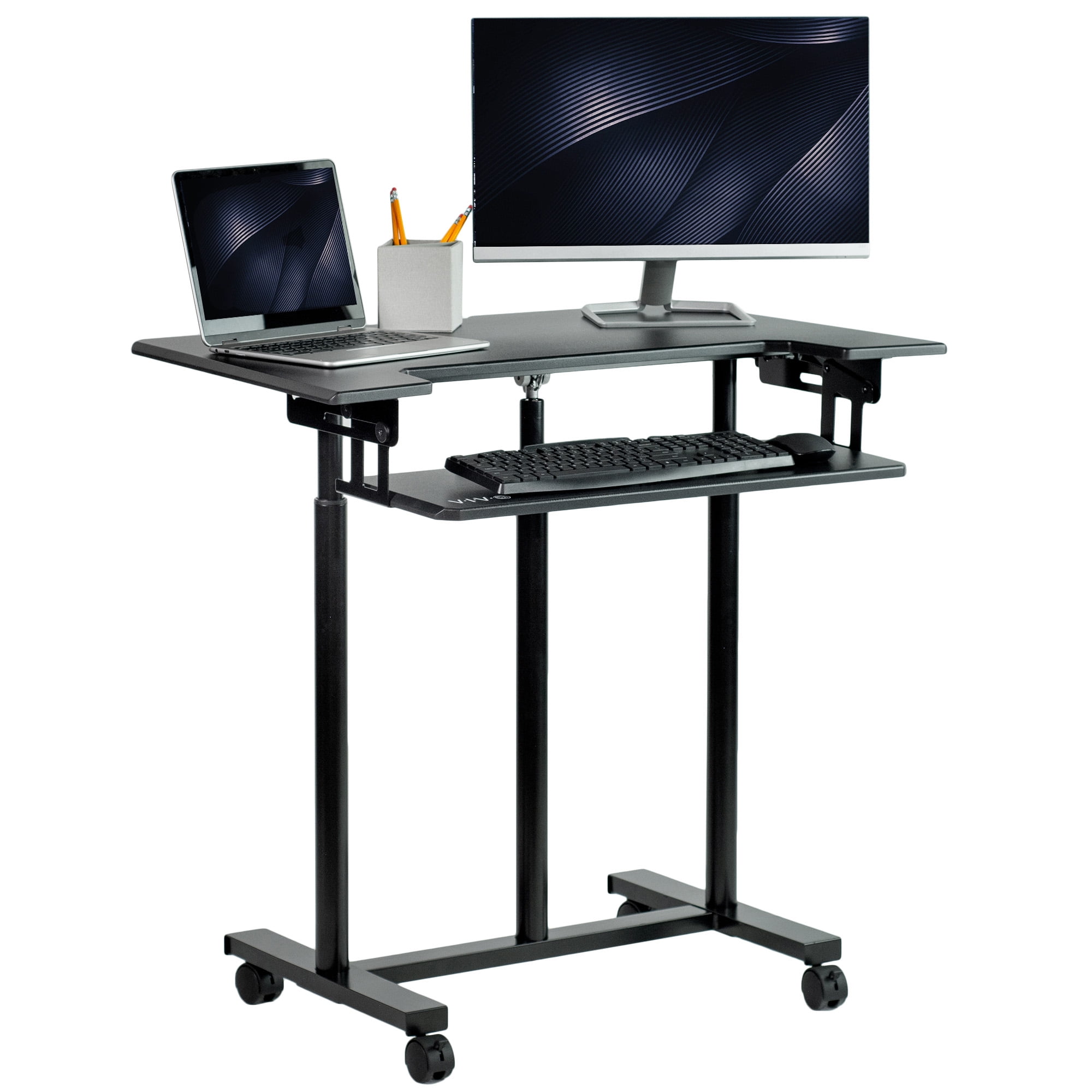 Black Adjustable Height Standing Desk with Keyboard Tray