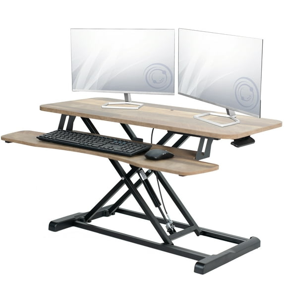VIVO Reclaimed Wood 36" Standing Desk Monitor Riser, Sit Stand Tabletop