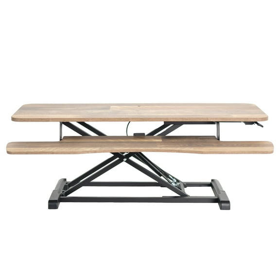 VIVO Reclaimed Wood Height Adjustable 42" Standing Desk Riser Sit Stand Tabletop