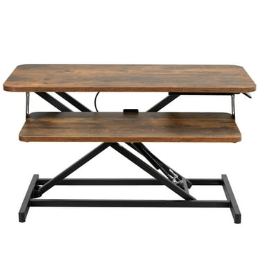 VIVO Rustic Vintage Brown 32" Standing Desk Monitor Riser, Sit Stand Tabletop