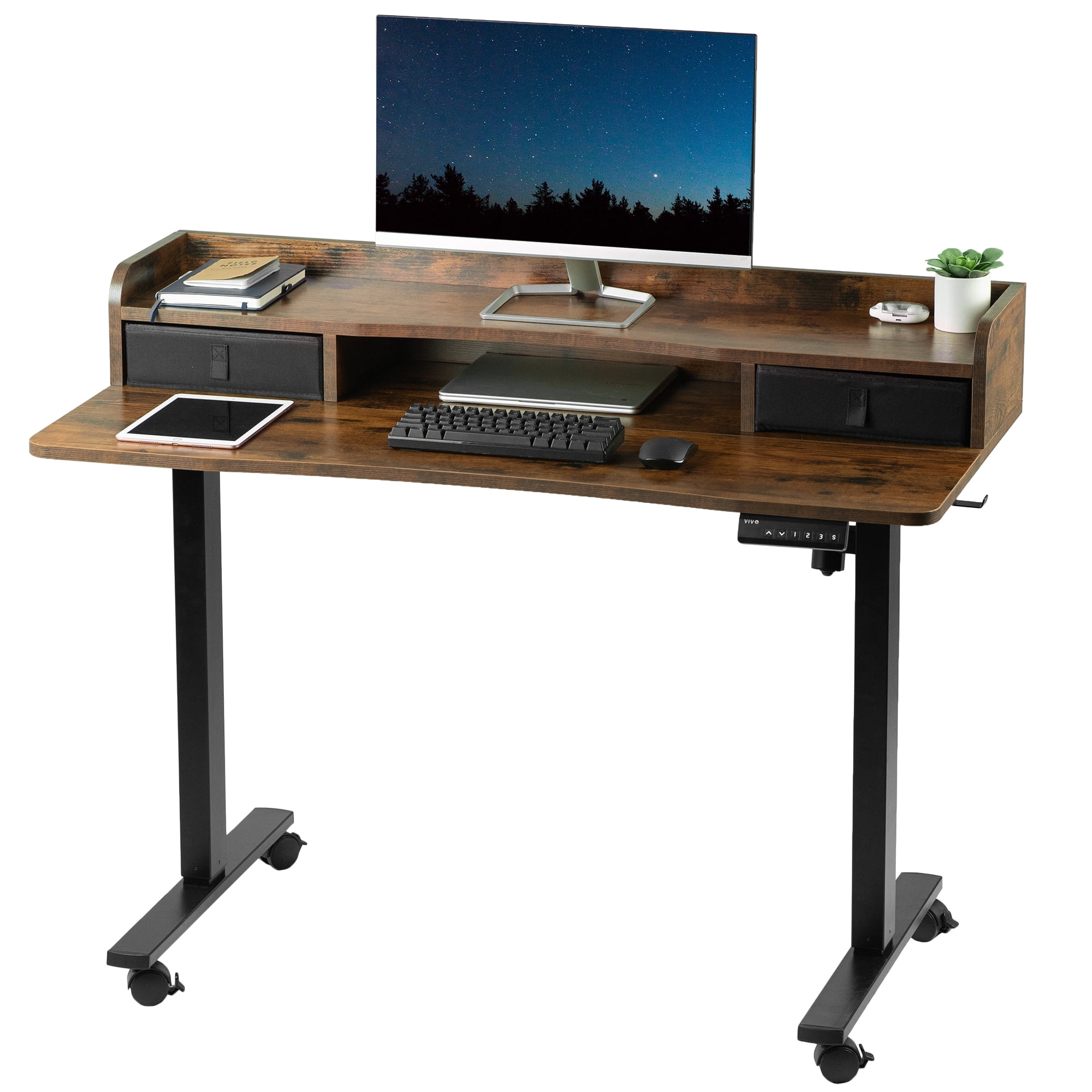 Rustic Vintage Brown Adjustable Height Standing Desk with Drawers