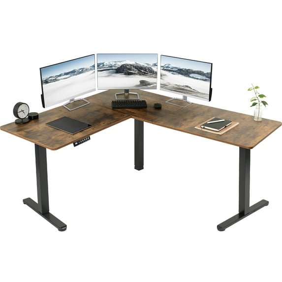 VIVO Rustic Vintage Brown /Black Electric 63" x 55" Corner Desk Workstation