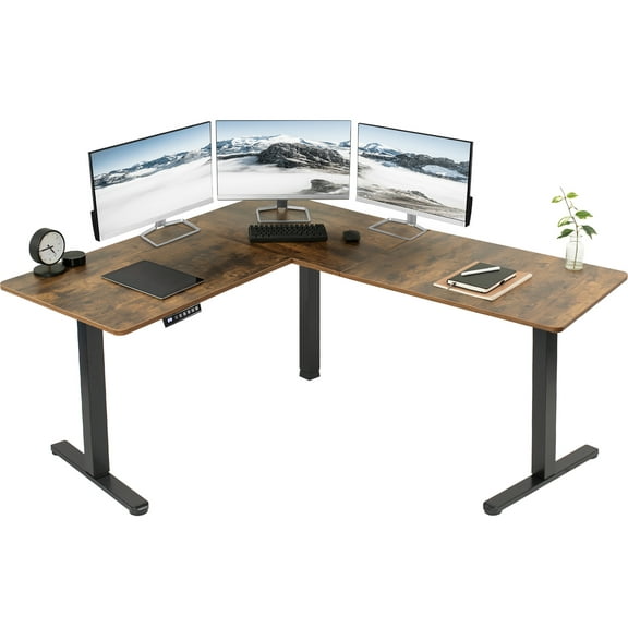 VIVO Rustic Vintage Brown /Black Electric 63" x 55" Corner Desk Workstation