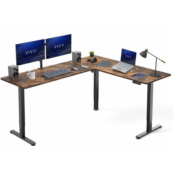 VIVO Rustic Vintage Brown / Black Electric 75" x 63" Corner Desk Workstation