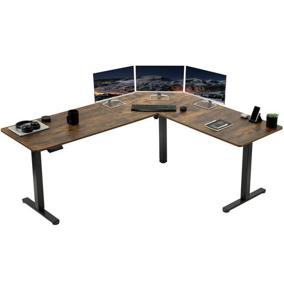VIVO Rustic Vintage Brown / Black Electric 75" x 63" Corner Desk Workstation