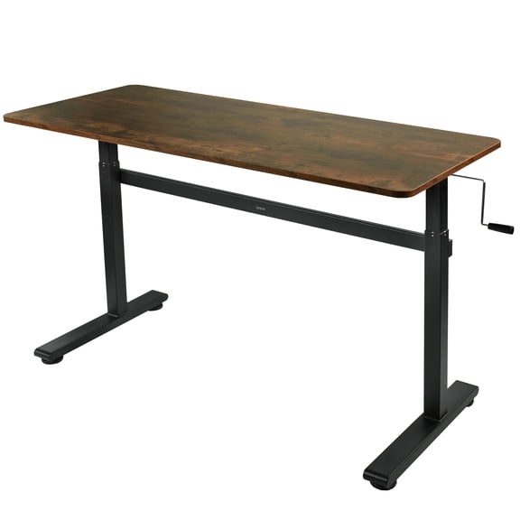 VIVO Rustic Vintage Brown / Black Manual Crank Stand Up Height Adjustable Desk