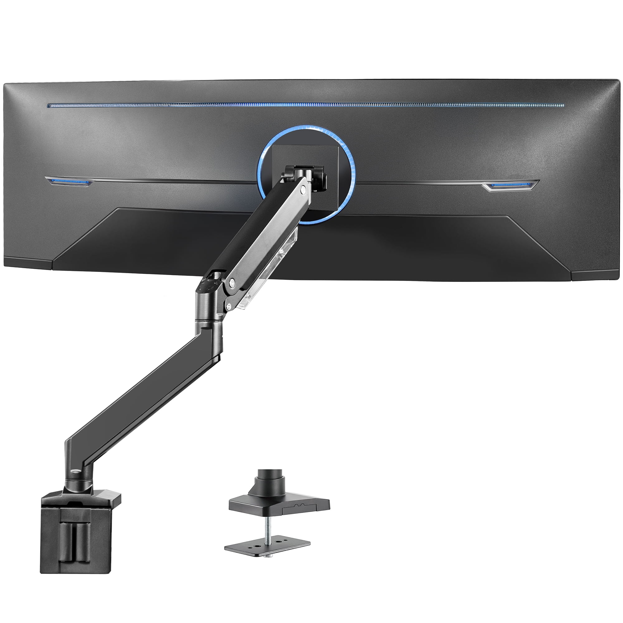 Black Aluminum Single Monitor Desk Mount with USB Ports