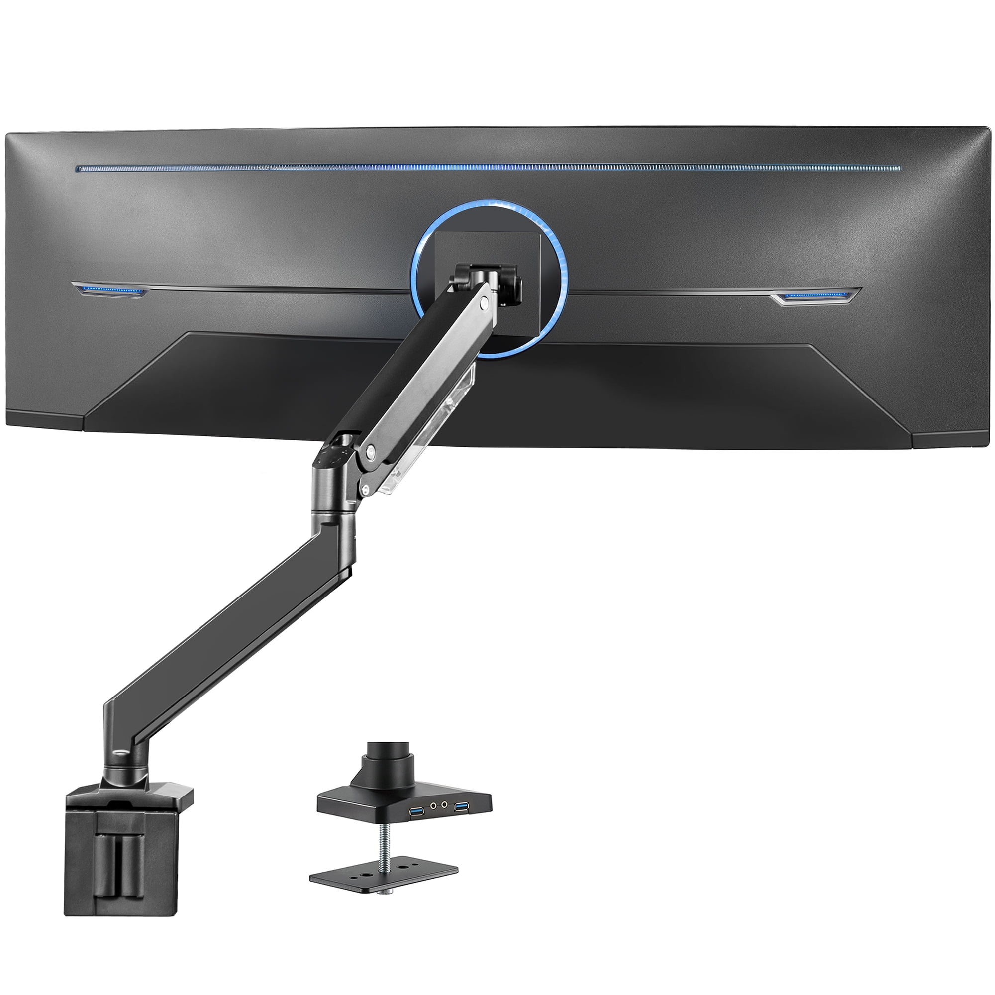 Black Aluminum Full-Motion Single Monitor Desk Mount with Riser