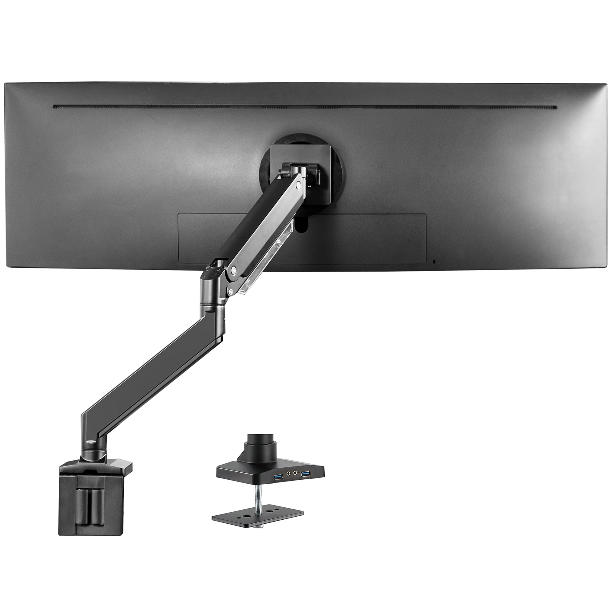 Black Aluminum Single Monitor Desk Mount with USB Ports