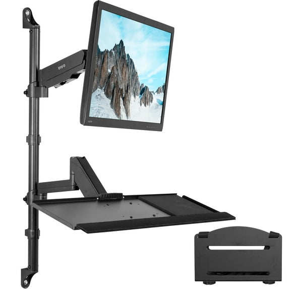 VIVO Sit-Stand Height Adjustable Pneumatic Arm Wall Mount for 1 Screen up to 32"