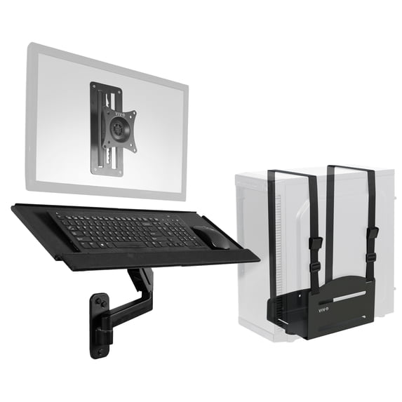 VIVO Sit-Stand Single Monitor Mount, Keyboard Tray, and PC Wall Mount Kit