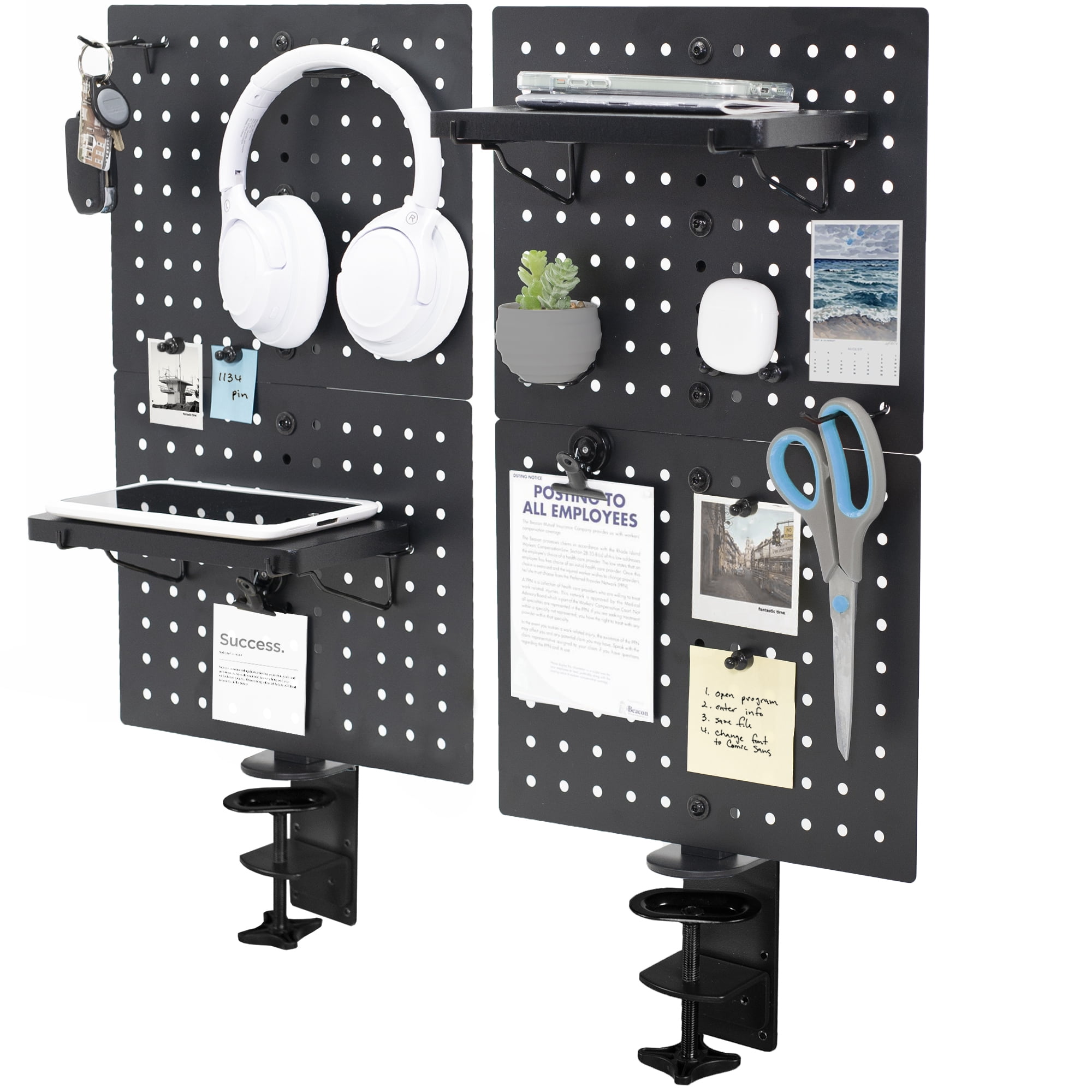 Black Powder Coated Steel Clamp-on Pegboard Organizer