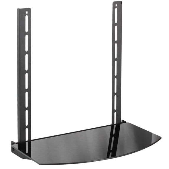 Vivo black VESA TV wall mount shelving bracket with tempered glass shelf for AV components