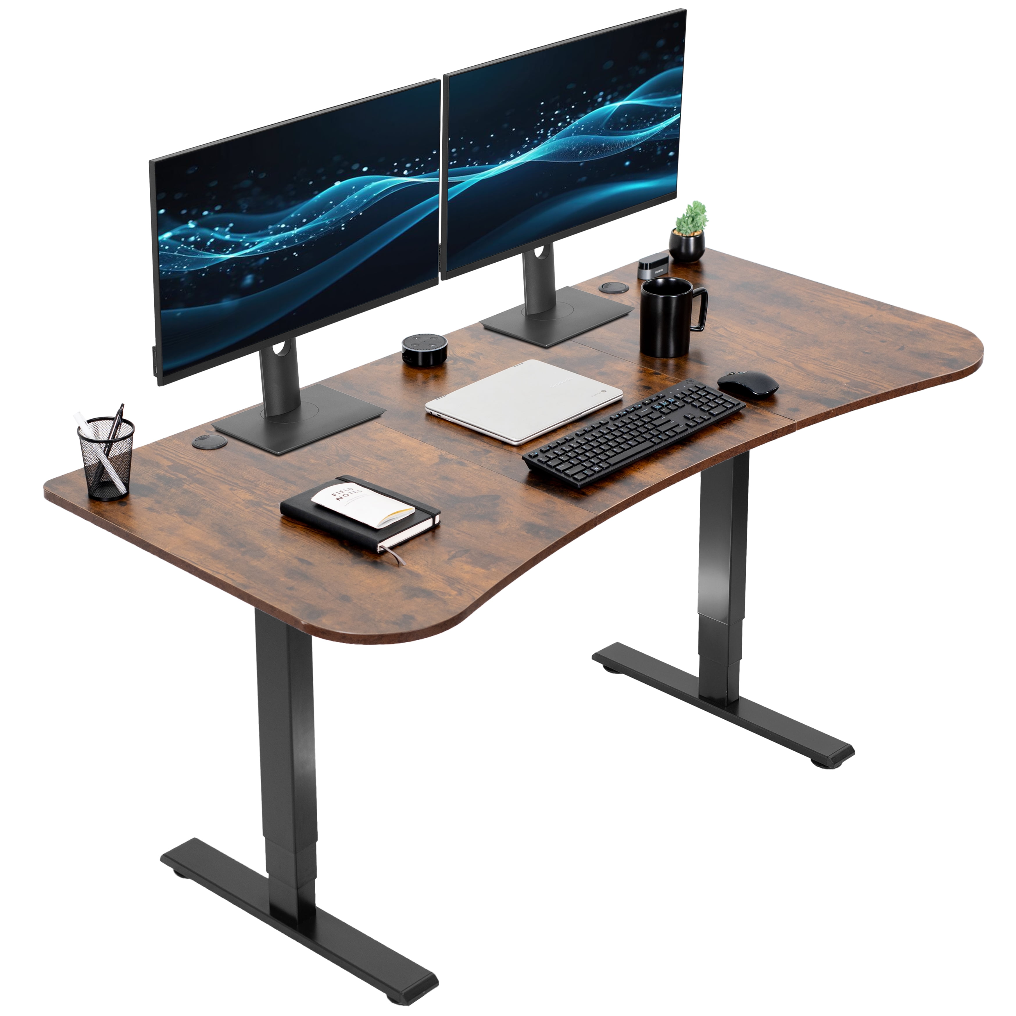 63" Vintage Brown/Black Adjustable Height Standing Desk with Power Outlet