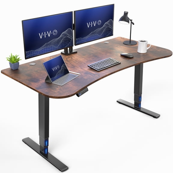 VIVO Electric 63" x 32" Stand Up Desk, Vintage Brown Table Top, Black Frame
