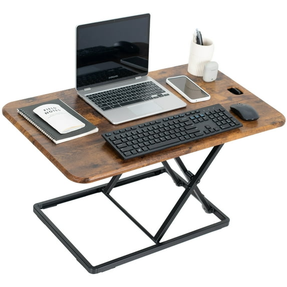VIVO Vintage Brown Slim 32" Desktop Converter, Sit Stand Tabletop Monitor Riser