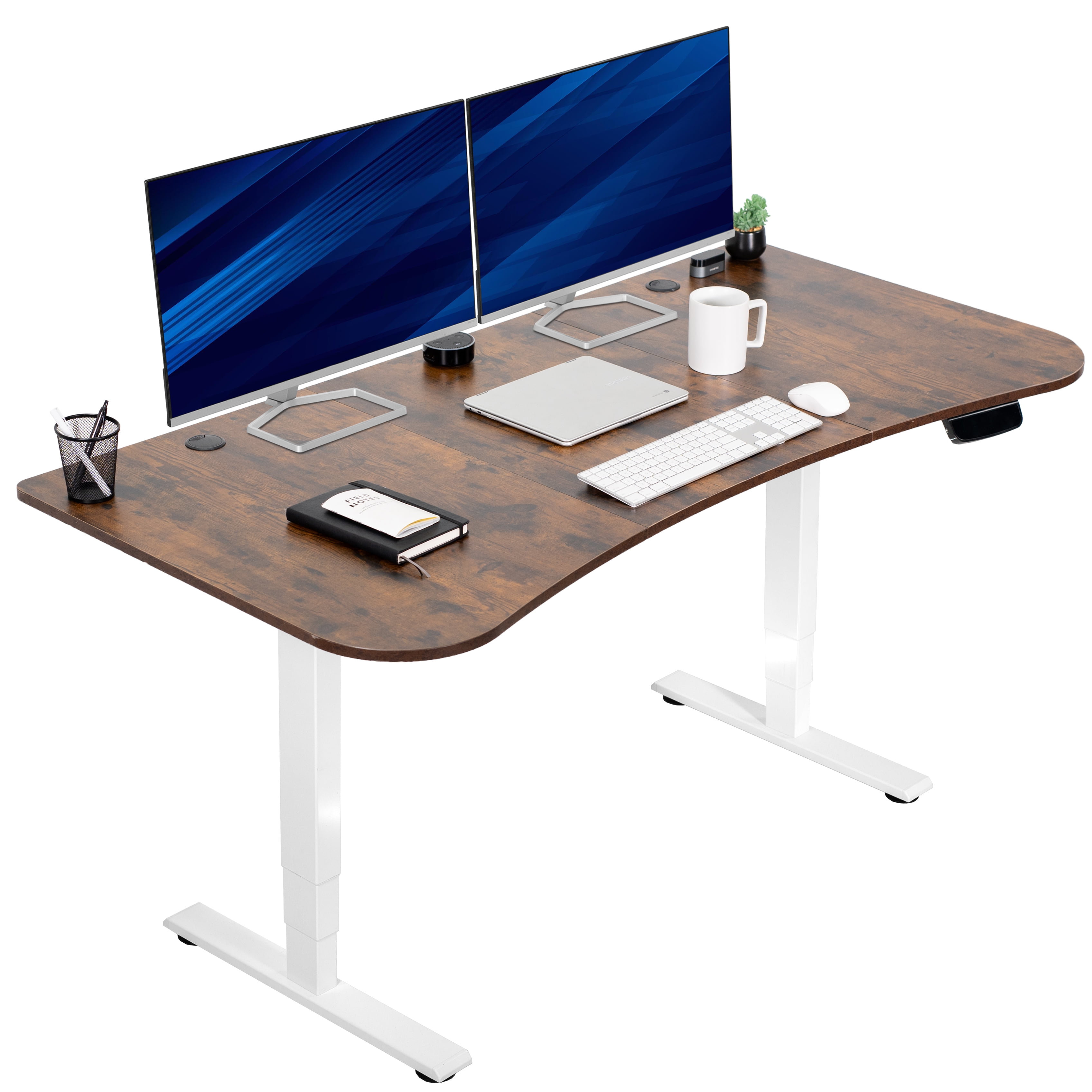 Elevate 63" Vintage Brown and White Electric Adjustable Desk with Touch Screen