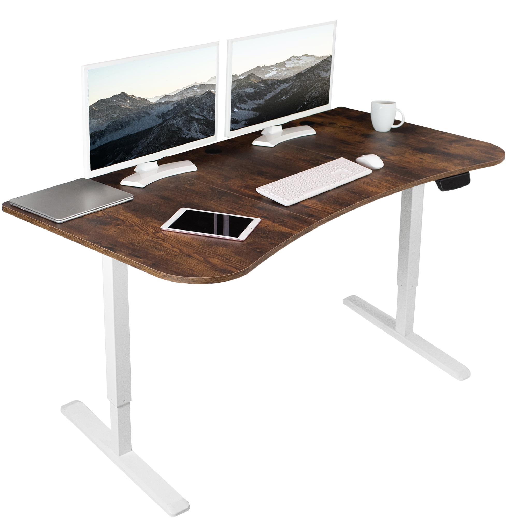 Elevate 63" Vintage Brown and White Electric Adjustable Desk with Touch Screen