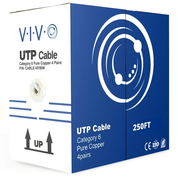 VIVO White 250ft Bulk Cat6 Copper Indoor LAN Ethernet Cable Wire UTP Pull Box