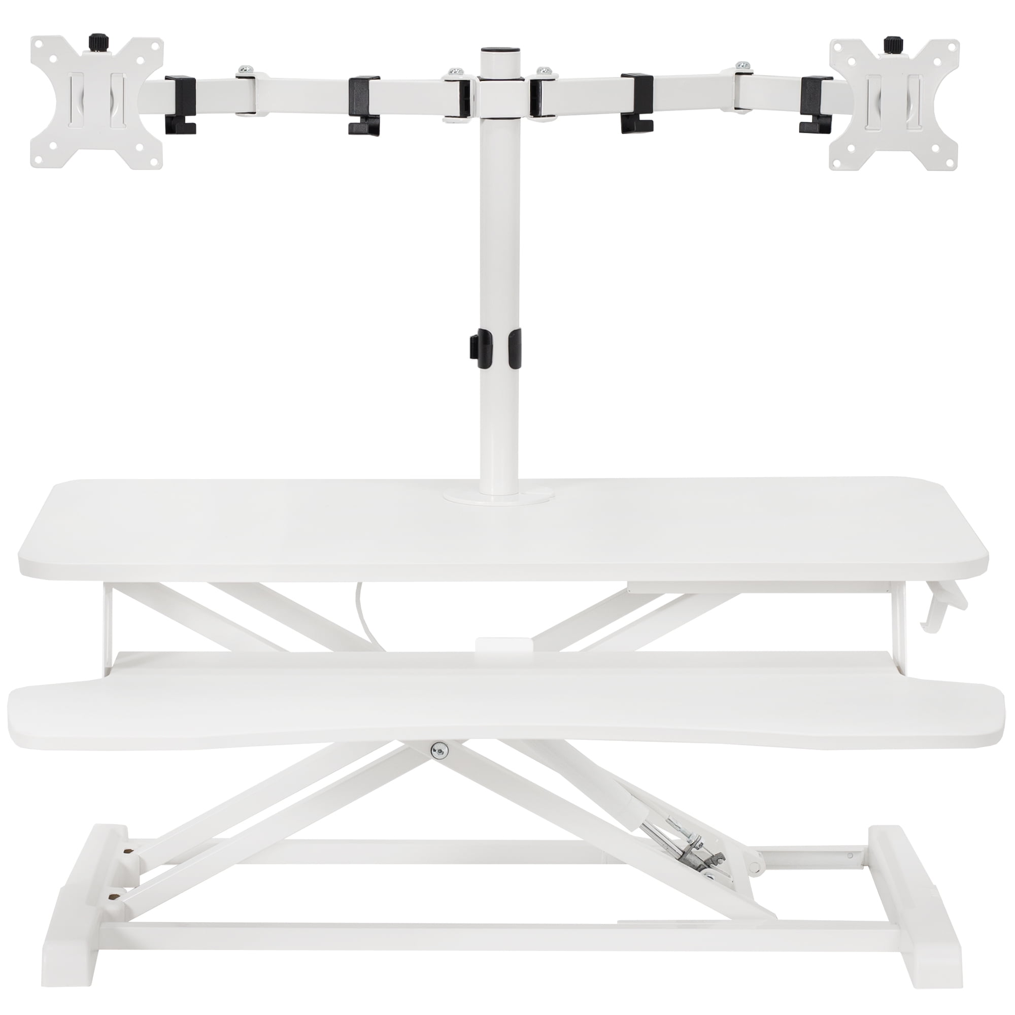 VIVO White 32" Standing Desk Riser with Adjustable Dual 13" to 30" Monitor Mount