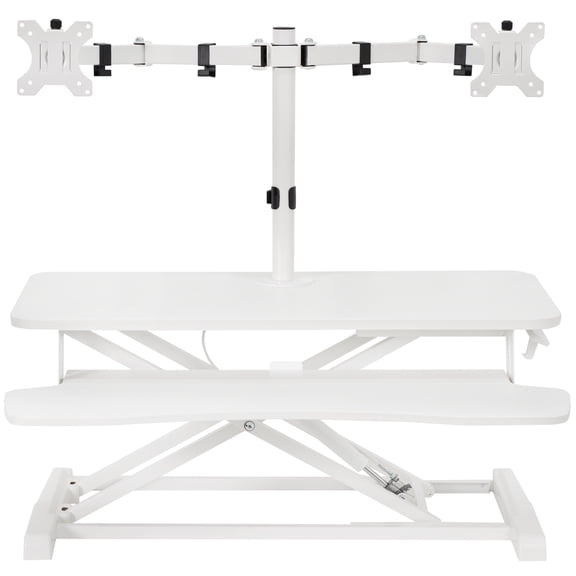 VIVO White 32" Standing Desk Riser with Adjustable Dual 13" to 30" Monitor Mount