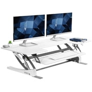 VIVO White 48" Height Adjustable Standing Desk Monitor Riser, Sit Stand Tabletop