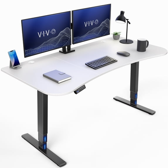VIVO Electric 63" x 32" Stand Up Desk Workstation, White Table Top, Black Frame