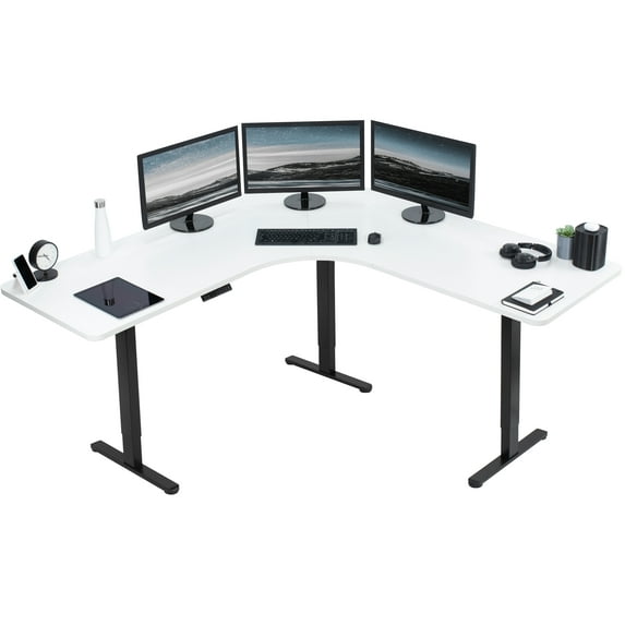 VIVO White / Black Electric 71" x 71" Curved Corner Stand Up Desk