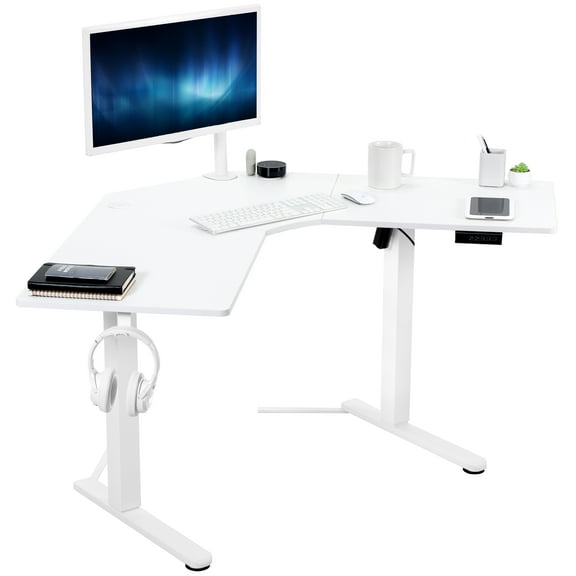 VIVO White Electric 47" x 47" Corner Standing Desk, L-Shaped Workstation
