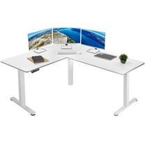 VIVO White Electric 63" x 55" Corner Stand Up Desk, L-Shaped Workstation