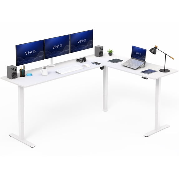 VIVO White Electric 84" x 63" Corner Standing Desk, L-Shaped Workstation