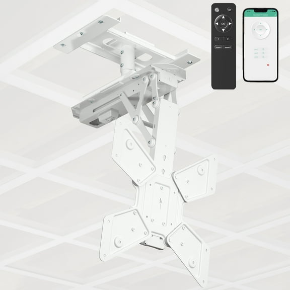 VIVO White Electric Motorized Flip Down Drop Ceiling TV Mount, 23" to 55" Screen